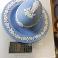 Thumbnail for Wedgwood Jasperware White & Blue Collectible Egg with Dish 1978 Trinkets Boxes/19