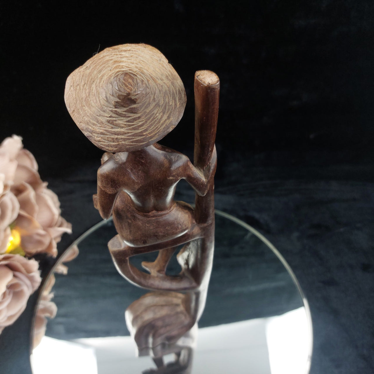 Sri Lankan Wood Statue Acceptable – Stilt Fisherman Sculpture Hat Broken Brown8