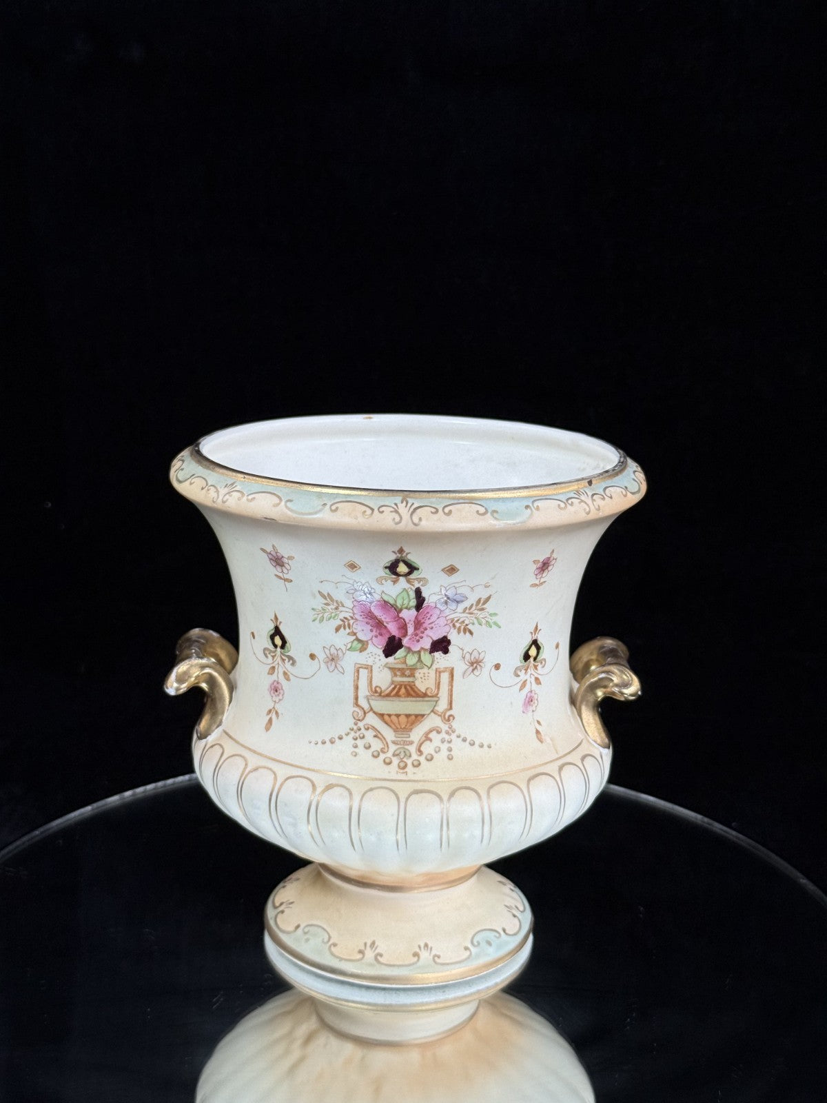 Antique Crown Devon Dora Pattern Urn Vase Gilded Floral Pottery c. 1914 Vintage14