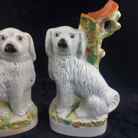 Thumbnail for Rare Antique Dog Staffordshire Pair 13â Mantle porcelain Victorian decor White7