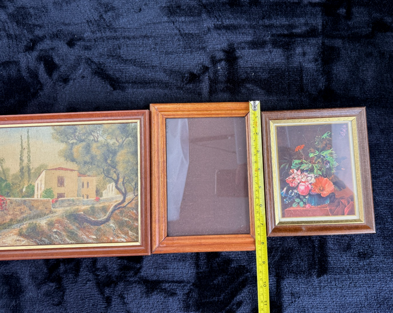 Charming Vintage MCM Still Life and Farmhouse Paintings wood brown Set of3 frame1