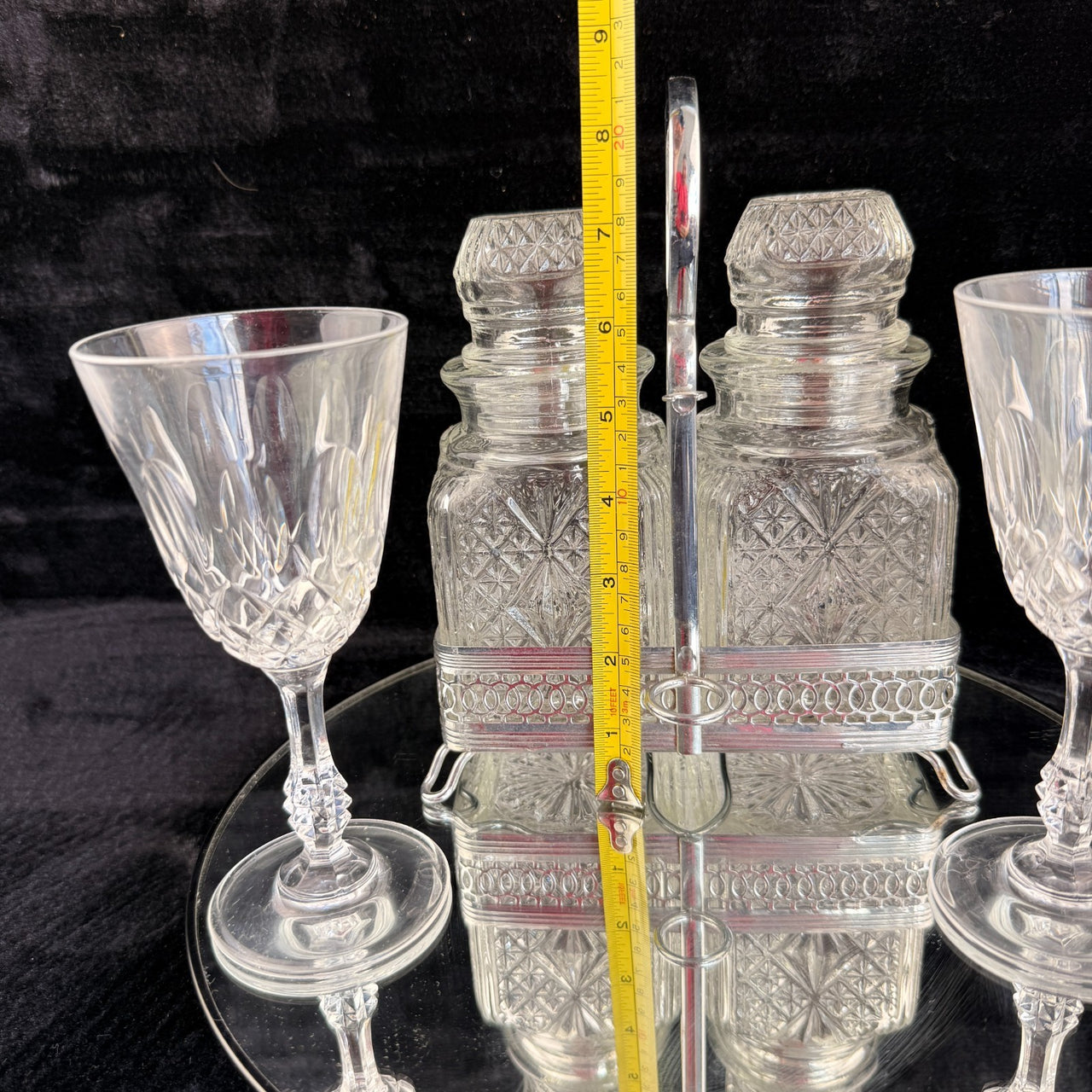 Vintage Cut Crystal Glassware & Spice Jar Set Elegant Tableware 5 Glasses & Jar14