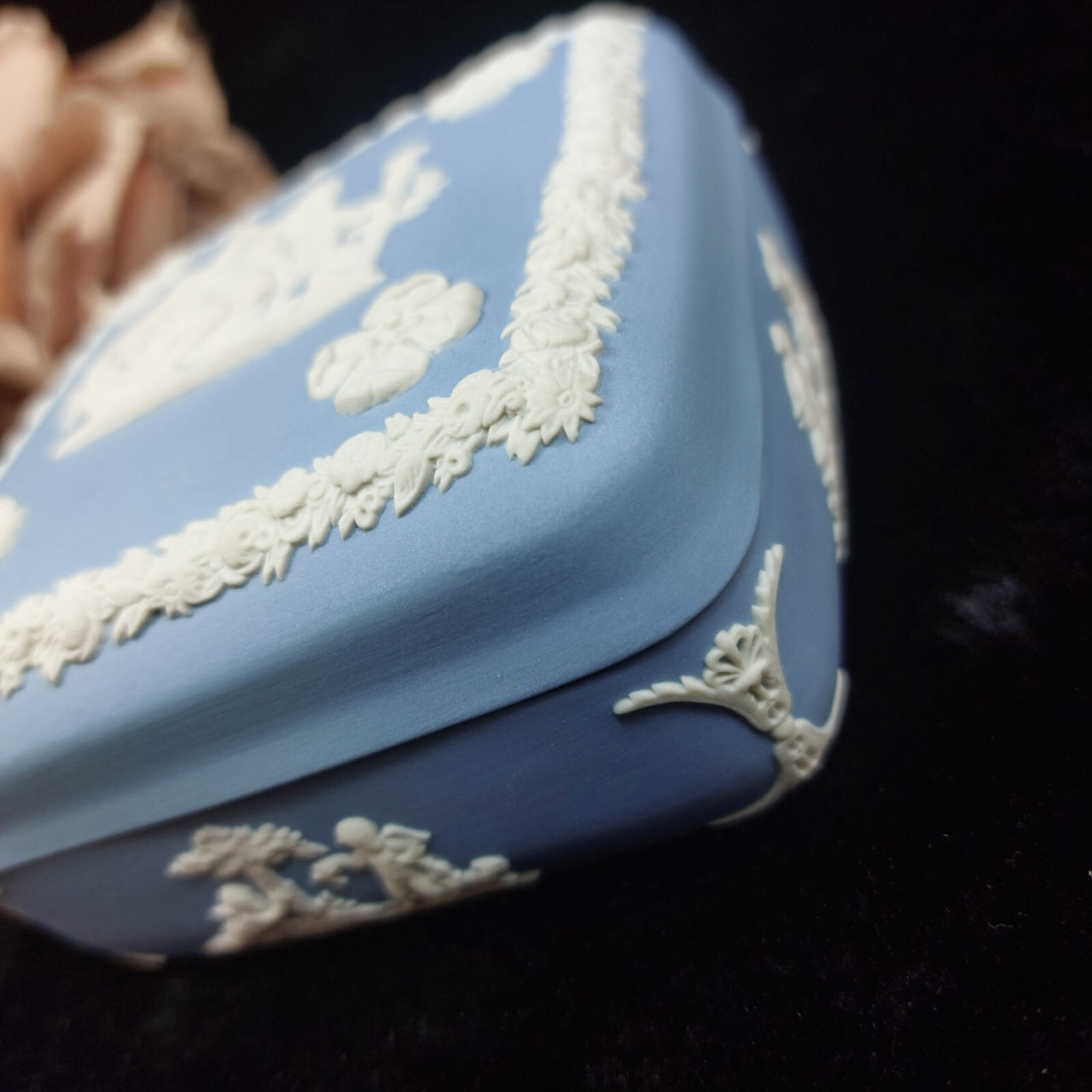 Wedgwood Jasperware Blue Square Trinket Box – 4" Classical Relief Good Vintage3