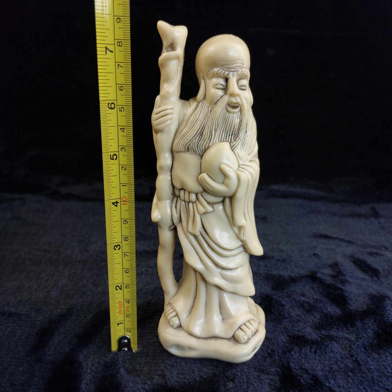 Wise Asian Man Figurine Resin– Acceptable Worn Patina stone Look  7.5" Tall 9