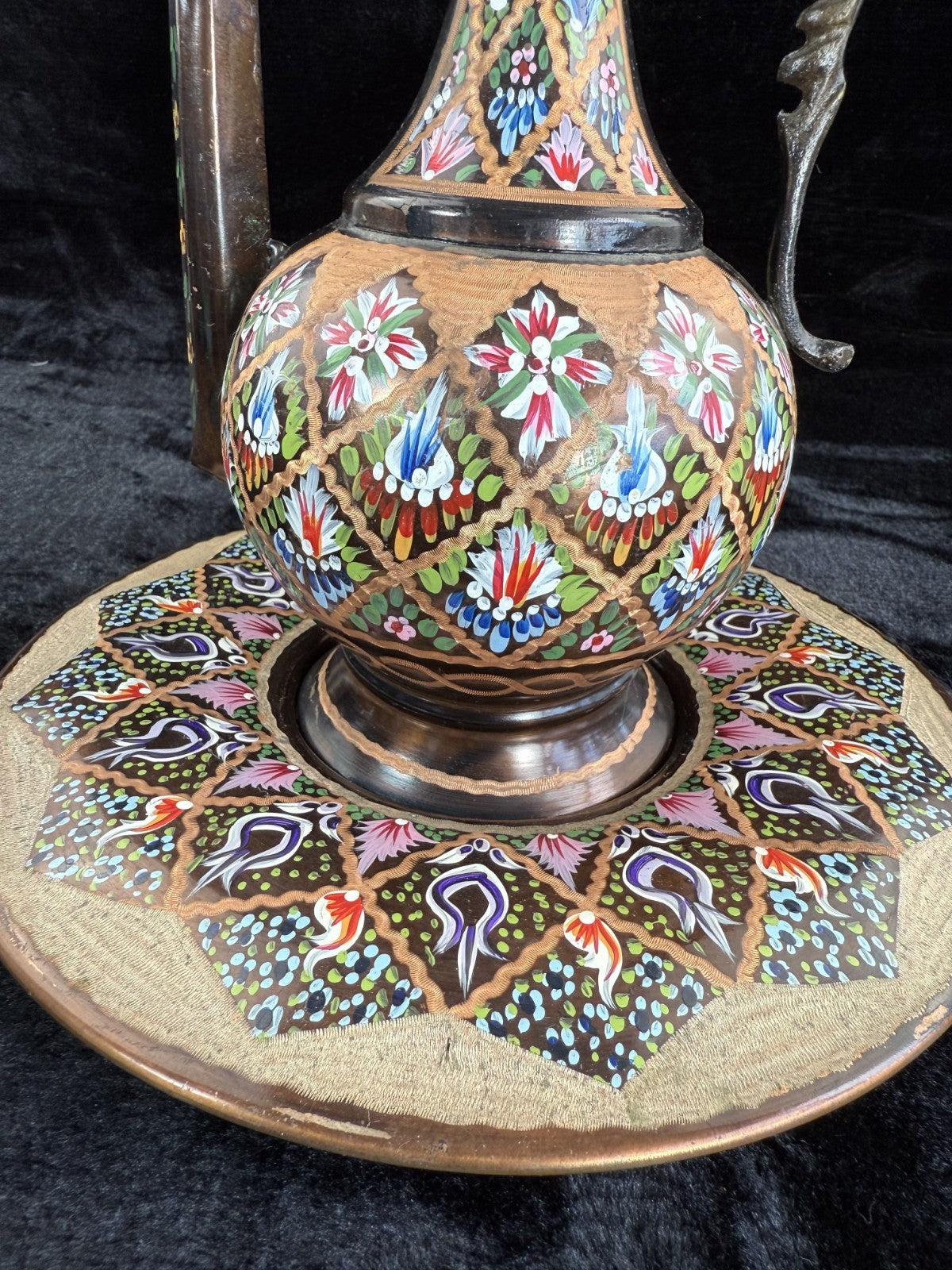 One-of-a-Kind Hand-Painted Large Copper Pitcher & Tray/plate Set see the pics.13