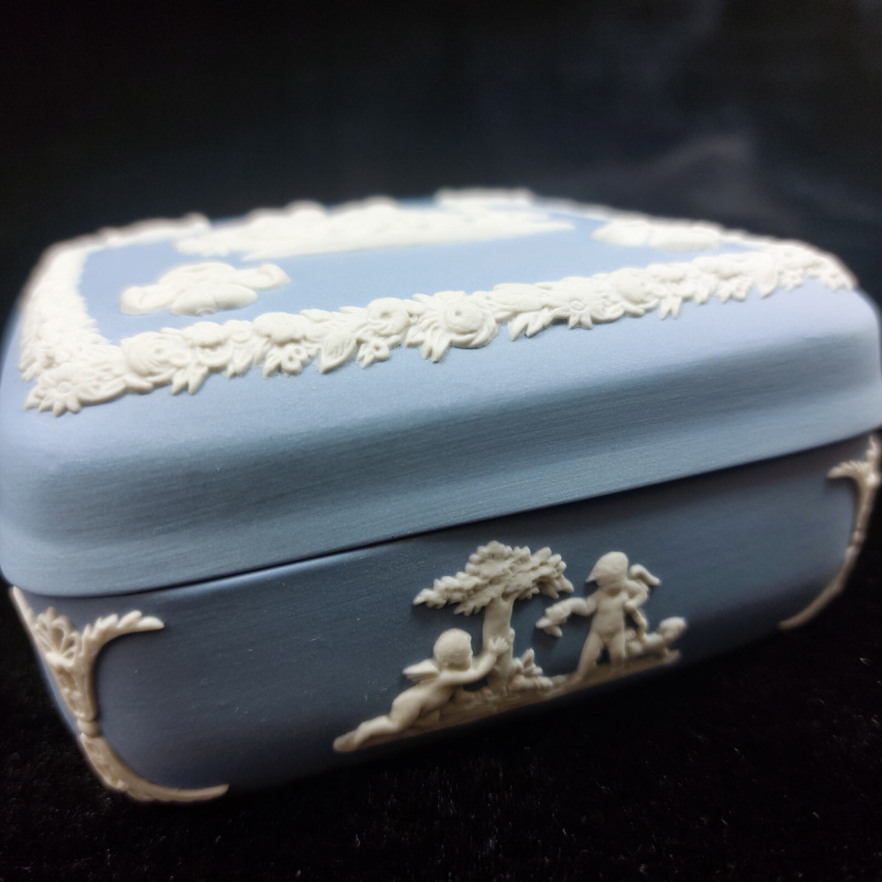 Wedgwood Jasperware Blue Square Trinket Box – 4" Classical Relief Good Vintage6