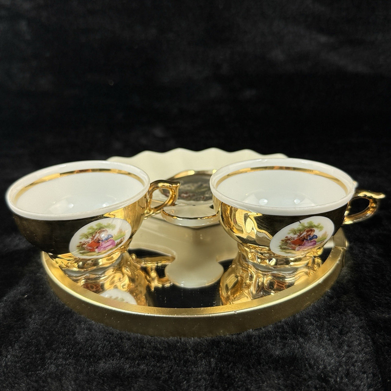 Bondware Coffee Cups & FanShaped Tray | 24K Gold Chokin Art Japan6