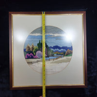 Thumbnail for Vintage Framed Circular Long-Stitch Needlework Countryside Landscape Art 17