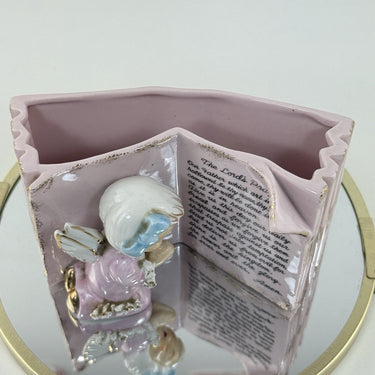 Vintage Ceramic Angel Praying by Lord’s Prayer Book Pink Planter 5”Figurine Gift1