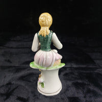 Thumbnail for Capodimonte Porcelain Figurine Seated Girl Flowers Pink Yellow Gold 7.5in decor6