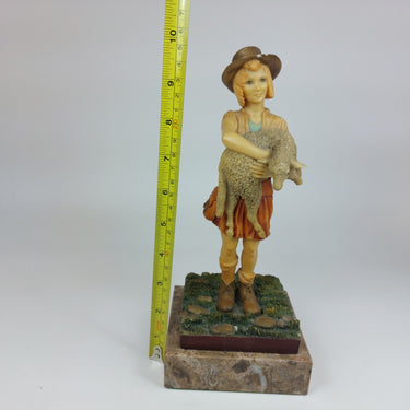 Resin Figurine of Girl Holding Lamb on Marble Base   9.75