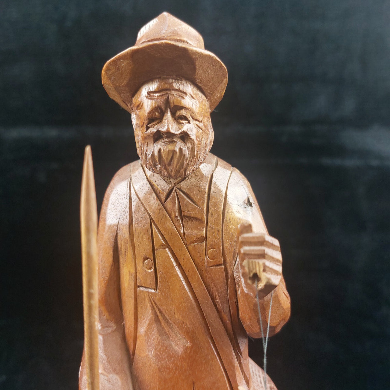 Wooden Vintage SculptureFisherman -Folk Art - Jocelyn Caron - Chipped Hand7