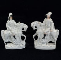 Thumbnail for Antique Porcelain Staffordshire Cavalier- Horse Figurine Pair decor see one head1