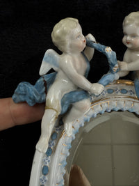 Thumbnail for French Antique Style Porcelain Mirror with Cherub Figurines repaired leg Gilt10