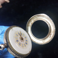 Thumbnail for 1800's antique Continental Silver Ladyâs Fob Watch Enamel Dial Ornate needs re8