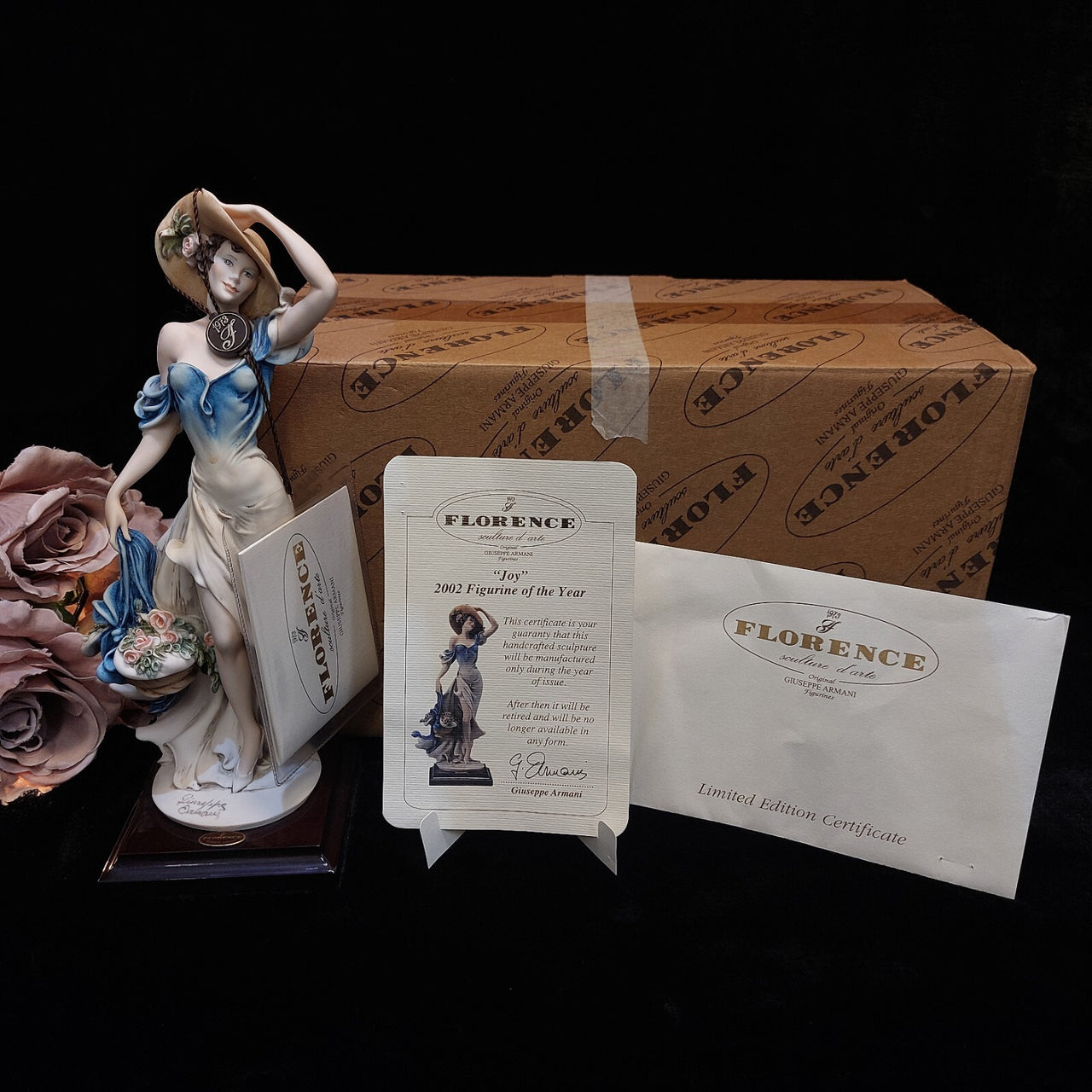 Florence Armani Joy Figurine Of The Year Blue Dress w Box gift 2002 Porcelain19