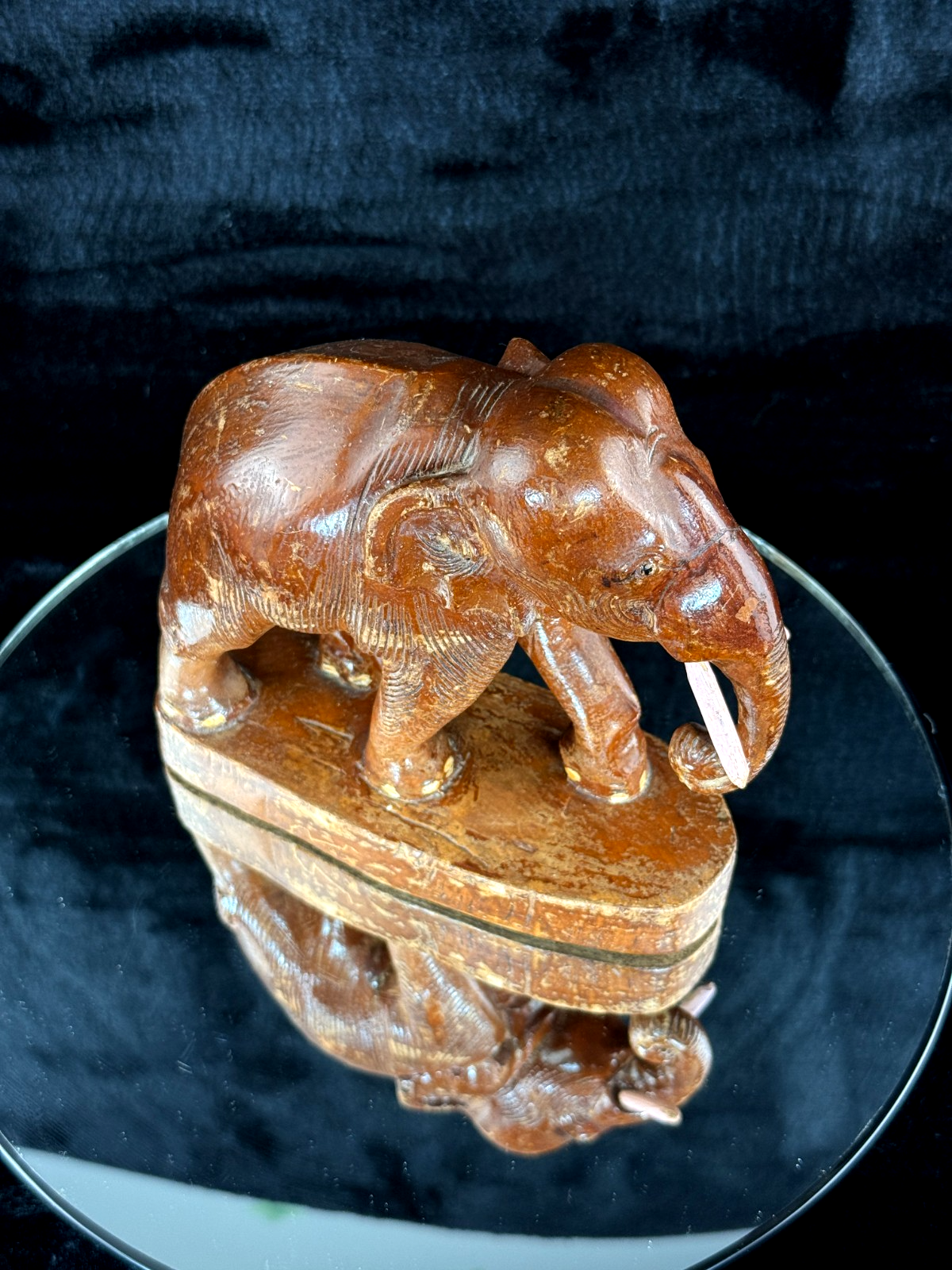 Hand Wooden Carved Elephant Pair – India Figures with Pink Resin Tusks 7 Vintag12