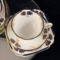 Thumbnail for Rare Royal Albert Crown 1930s Cobalt Blue 2 Trios & Cake Plate Set England. 11
