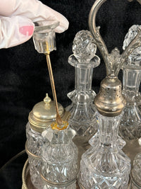 Thumbnail for Antique Silver-Plated & Cut Glass Cruet Set SixBottle Castor with Stand Victoria16