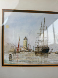 Thumbnail for Antique S.L. Signed Watercolor wood gold framed- A London Harbor Scene.6