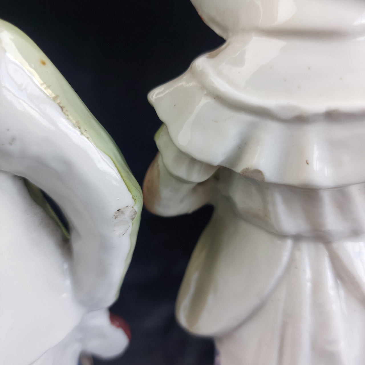Antique Porcelain Boy & Girl Figurines Pair Poultry Chicken Farmyard 10.5"11