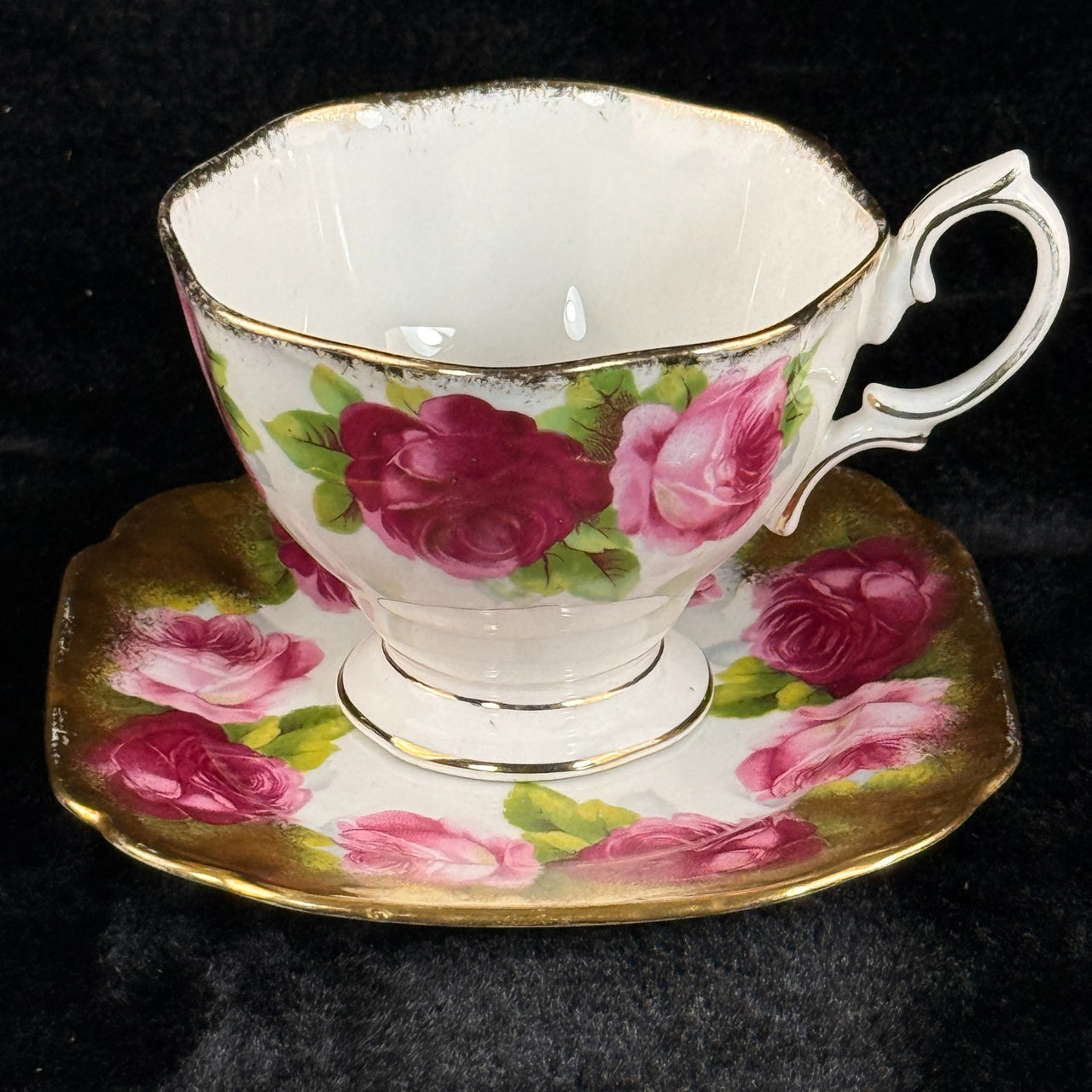 Royal Albert Old English Pink Rose Tea Set of 2 & 2 side plates Rose Gold 6 pc.10