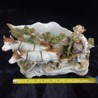 Thumbnail for German Antique Porcelain Girl Oxen Cart Planter – Hand Painted 7