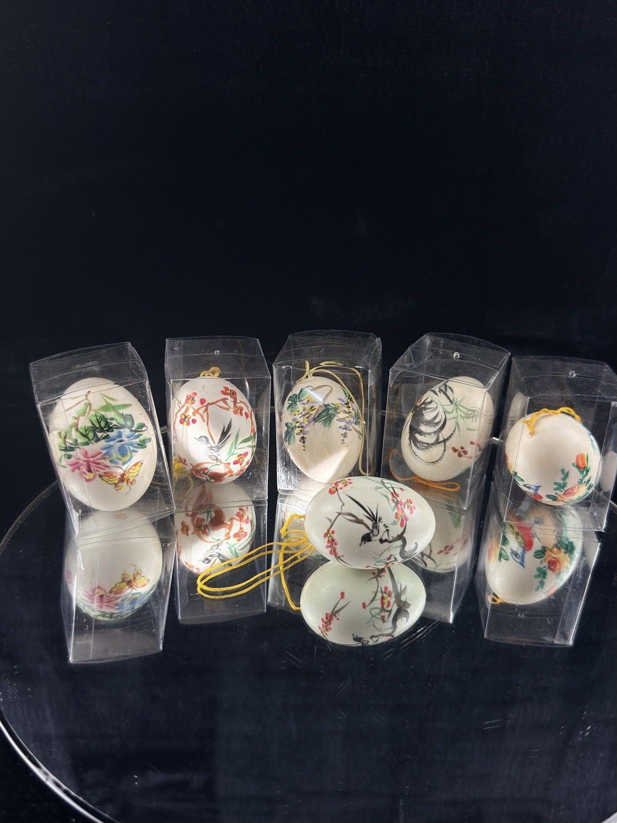 Boxed Easter Hand Painted Real Egg Shell Ornaments  Chinese Bird Floral  Set of 6