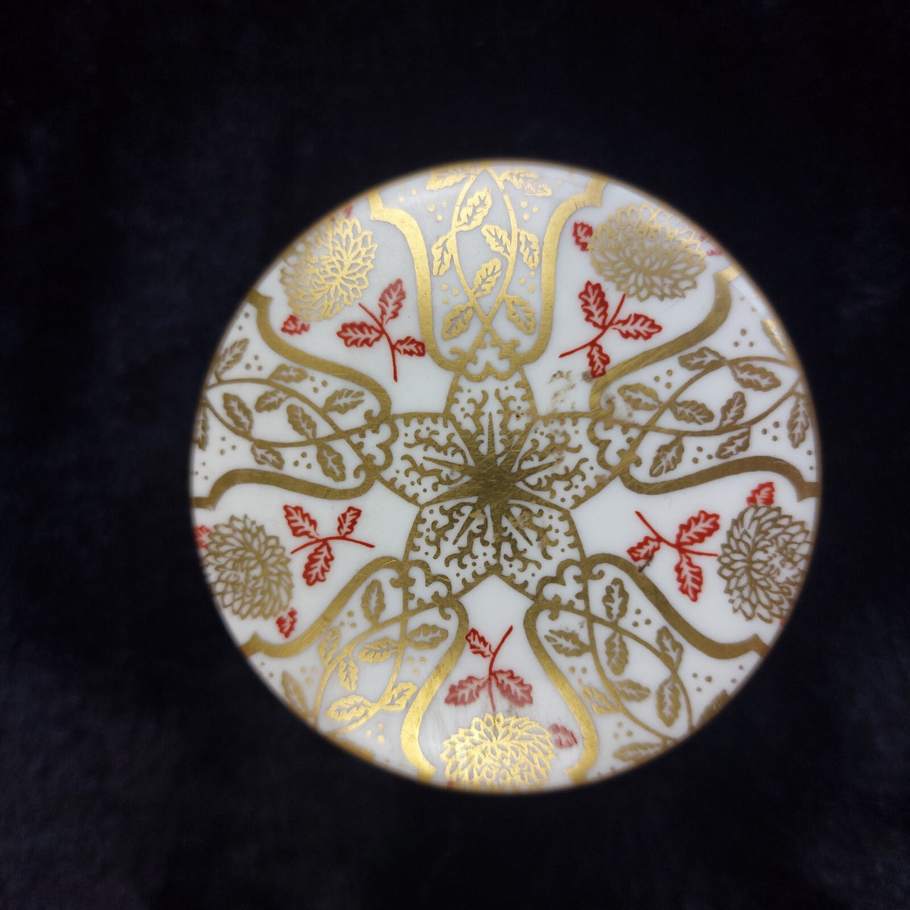 Abbeydale Imperial Bone Good China England Lidded Trinket Box Gold Red 2.5"x2"6