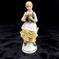 Thumbnail for Capodimonte Porcelain Seated Figurine Girl Flowers Pink Yellow Gold 7.5in decor0