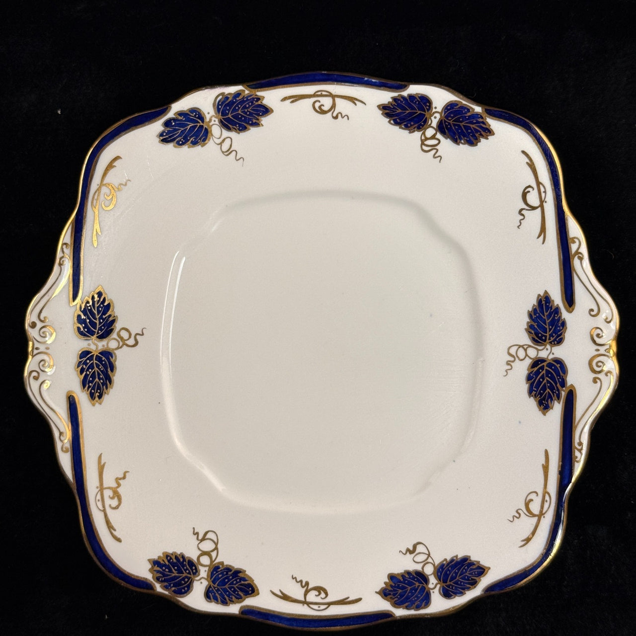 Rare Royal Albert Crown 1930s Blue Cobalt 2 Trios & Cake Plate Set England.9