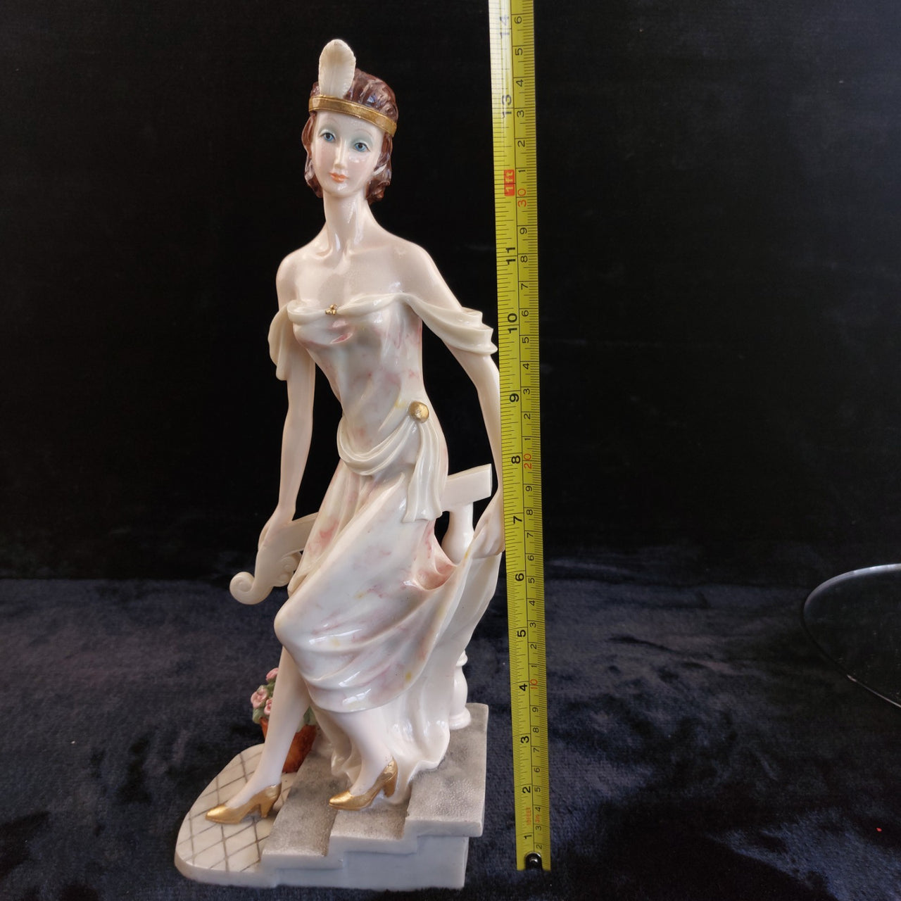 Armani Style beautiful large Lady Figurine 14" Porcelain Staircase Roses decor14
