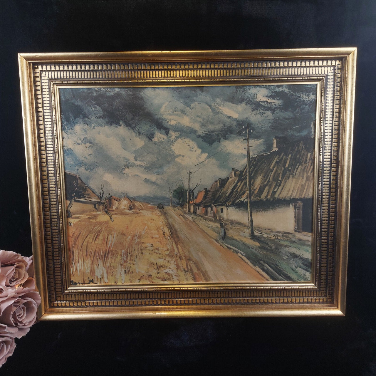 Continental School Framed Gold Print on Canvas Vintage 20"x24" Wall Art Large.10