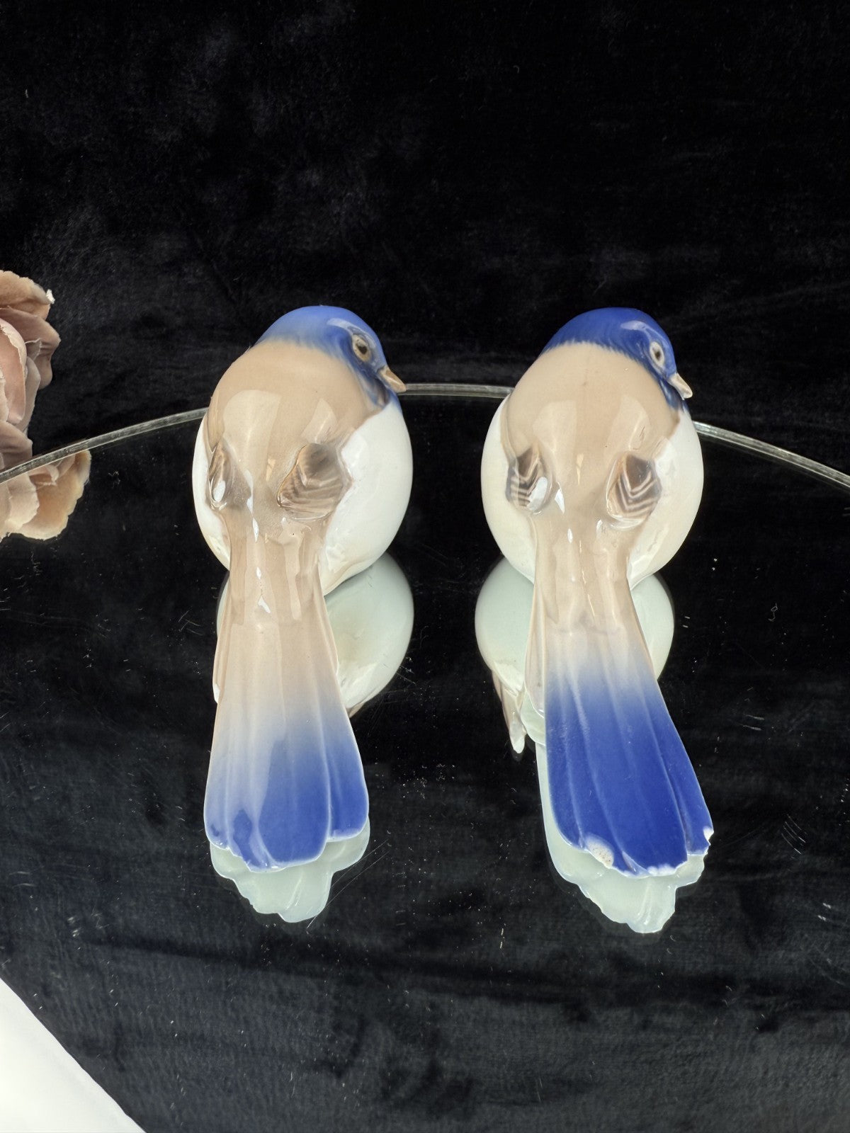 Bing Grøndahl & B&G Porcelain Blue Jay Bird Figurines Pair - Marked 1635 chipped8