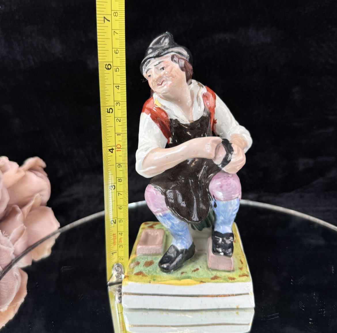 Antique 19th c Staffordshire Porcelain Figurine - Hand-Painted Cobbler Victorian1