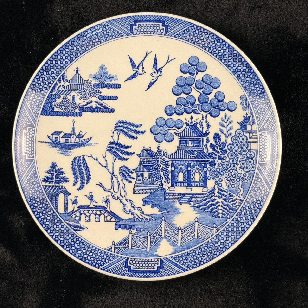 Spode Mint Danbury Willow Pattern Plates x3 Temple Landscape antique Blue White7