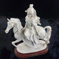 Thumbnail for The White Lady Figurine Elegant Matte Bisque Horseback Rider on Wood Base 12