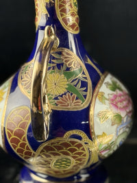 Thumbnail for Japanese Blue Cobalt Porcelain Vases Pair Gold Gilt Floral Moriage Antique Decor11