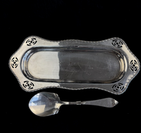 Thumbnail for Vintage SilverPlated Serving Tray and serving Spoon Set rectengle plate0