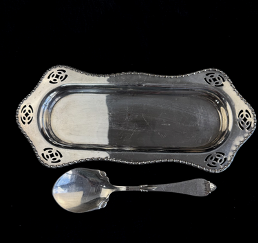Vintage SilverPlated Serving Tray and serving Spoon Set rectengle plate0