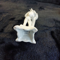 Thumbnail for Antique Italy Cherub Figurines Pair 6.5in Porcelain White Trumpet Flowers Damage9