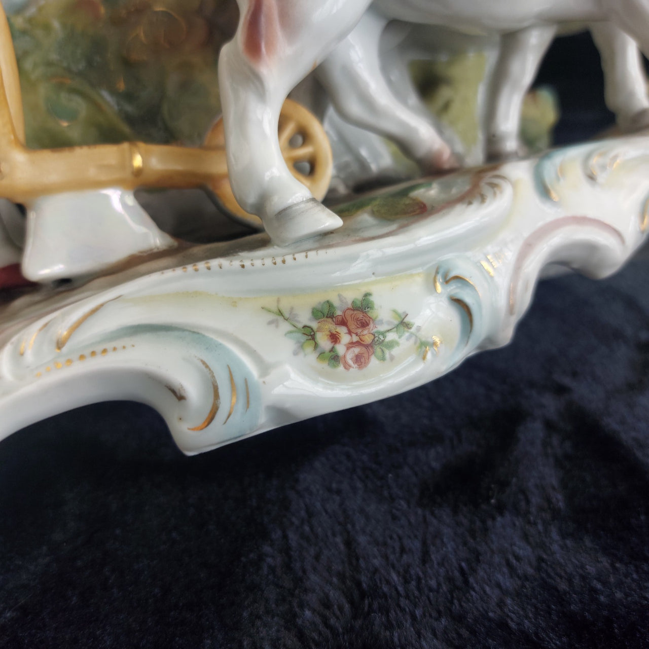 Rococo Antique Dresden Style Figural Group Vase Man Ploughing Oxen Hand Painted14