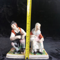 Thumbnail for Antique Staffordshire decor Figurines Seated Couple classic Pair 906g  see pics8