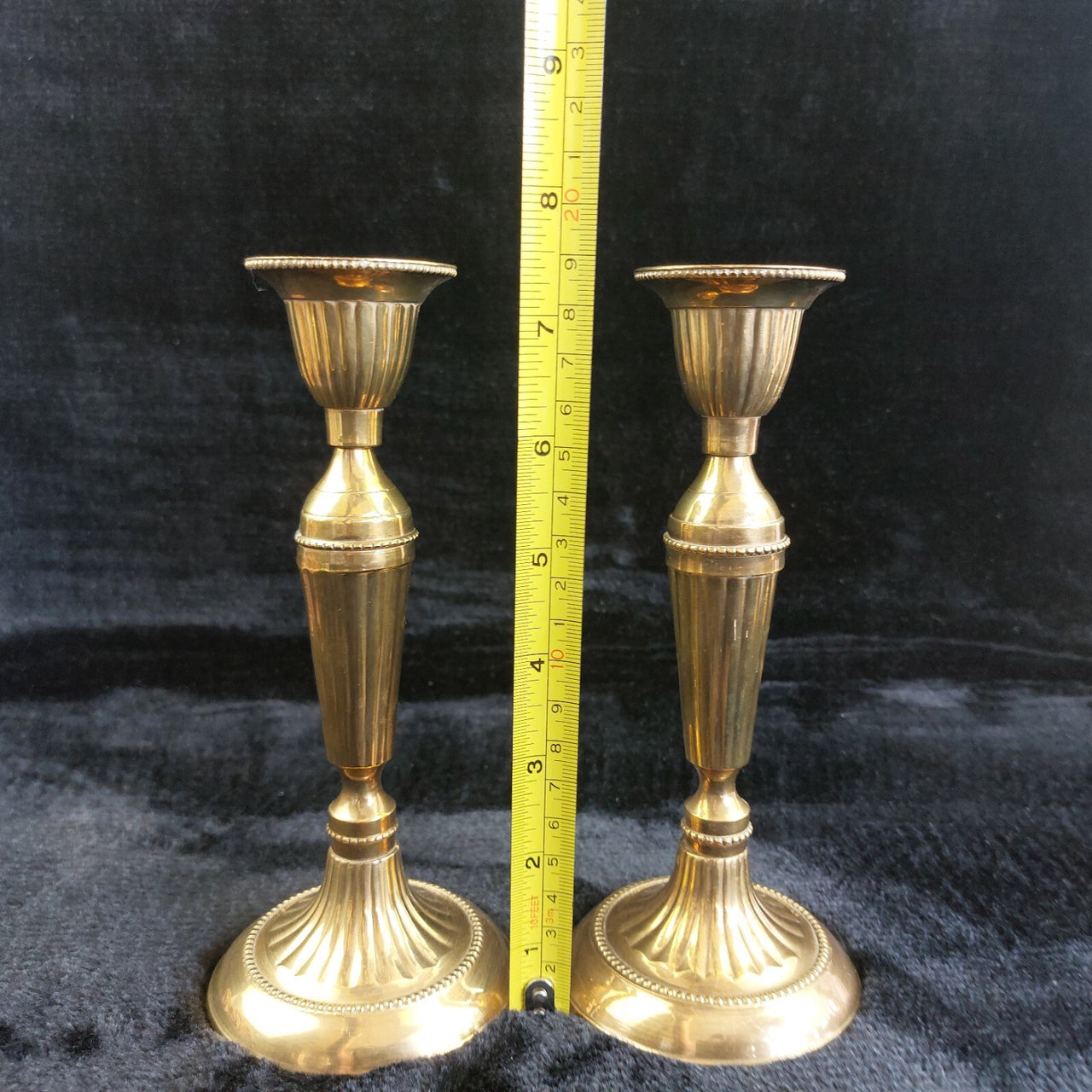 Brass Made in India Pair Ribbed Candle Holders Vintage Solid Brass Candlest 7.5"6