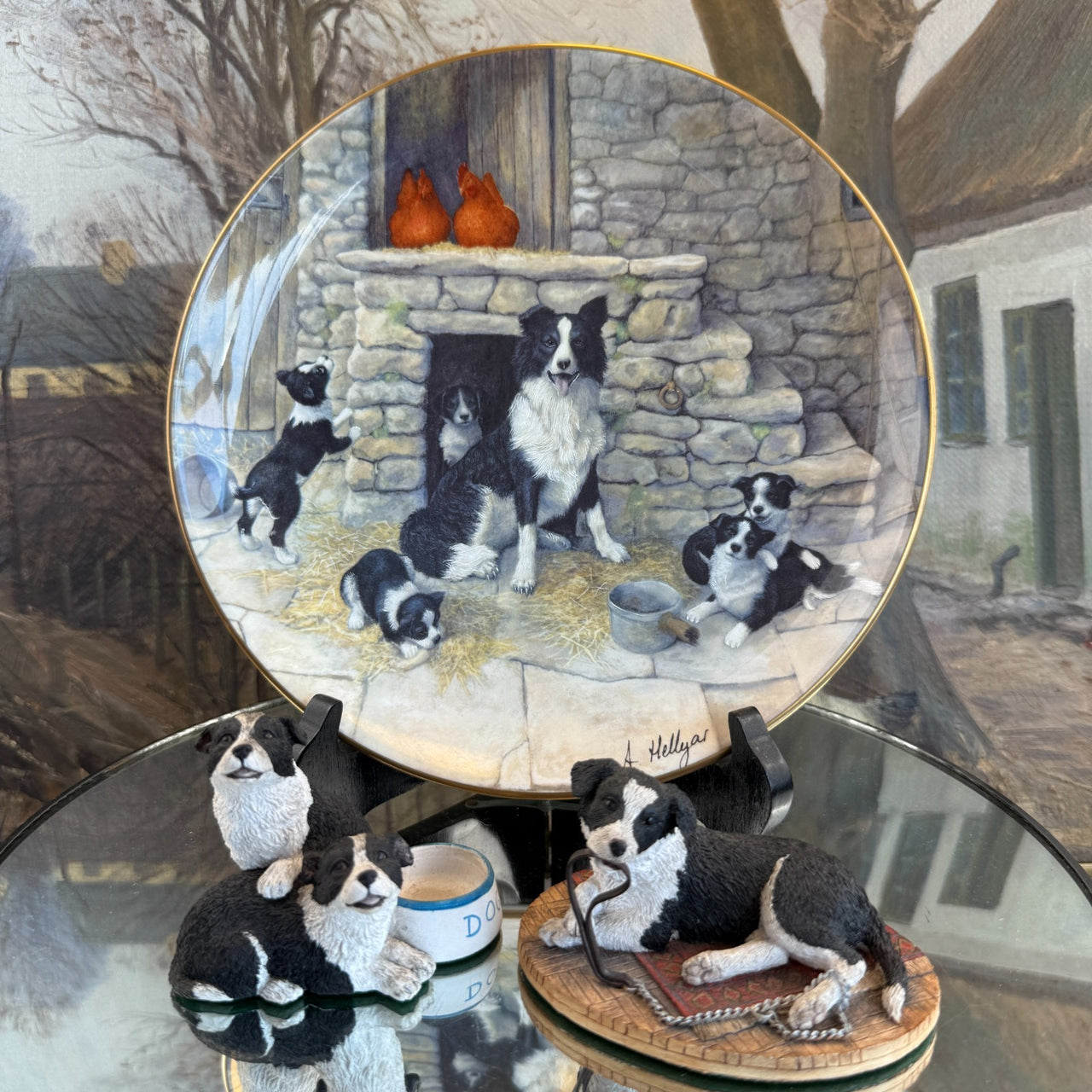 Border Arts Fine Collie Collection Jock's Pride Plate & Two Figurines,box Resin.10