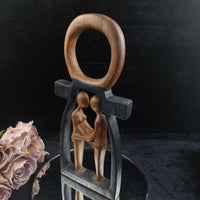 Thumbnail for Very Rare Hand Carved Wooden Couple Sculpture – Good Condition, Abstrac 15