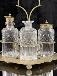 Thumbnail for Antique Brass & Cut Glass Cruet Set Four Bottle Table Castor Stand Marked EPNS.2