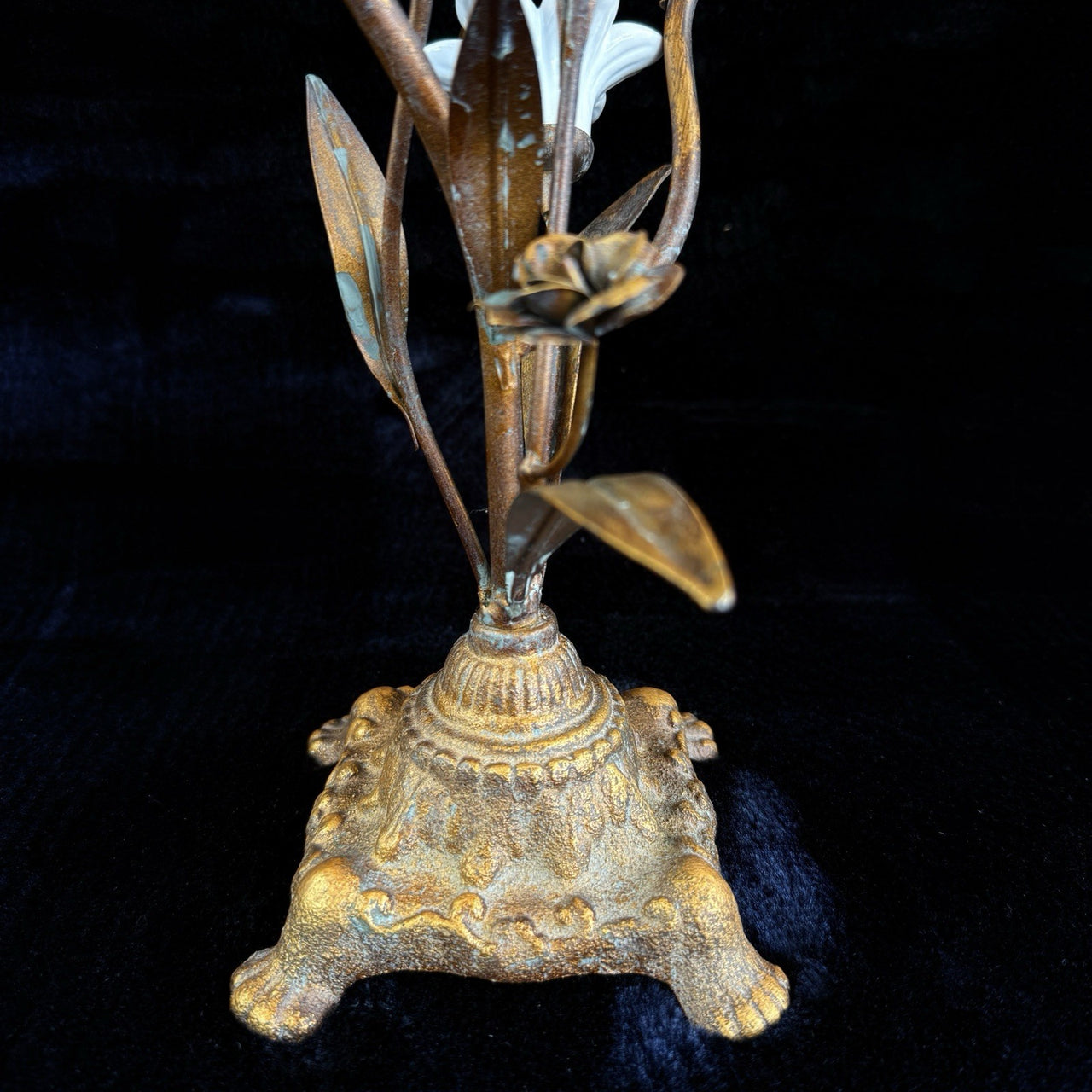 Italian Style Bronzed Brass Floral Candlestick White Ceramic Flowers gift 40cm11