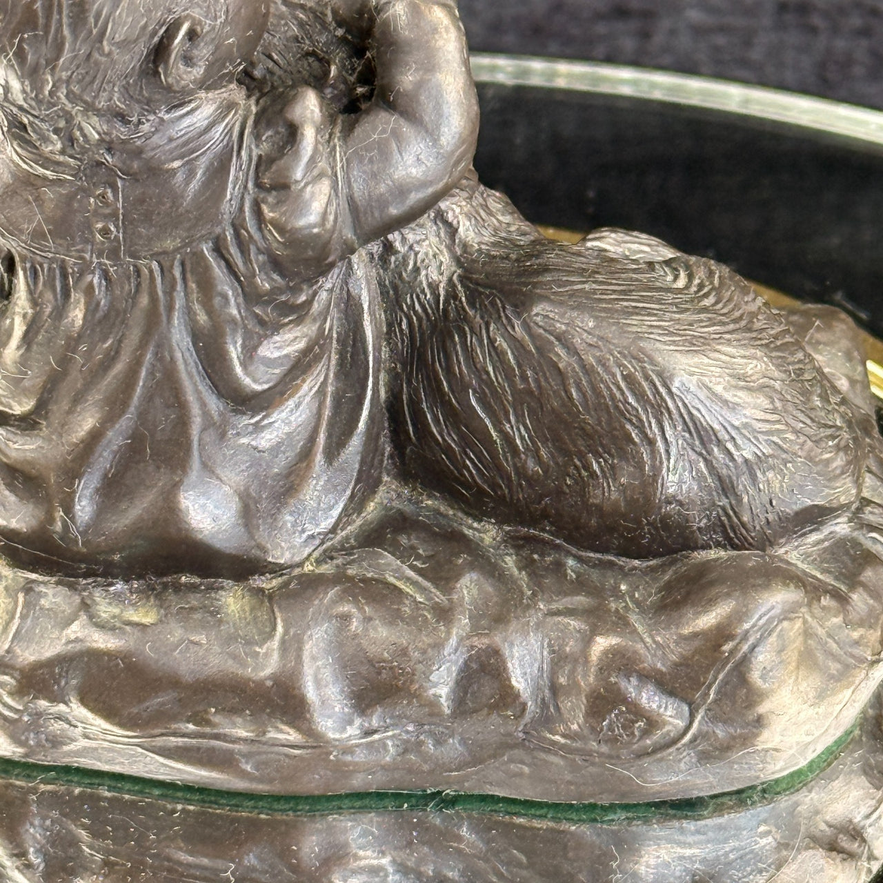 Vintage Bronze signed Baby with Dog Sculpture – 4.5" Wide 4" Tall Figurine gift7
