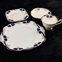 Thumbnail for Rare Royal Albert Crown 1930s Cobalt Blue 2 Trios & Cake Plate Set England. 14